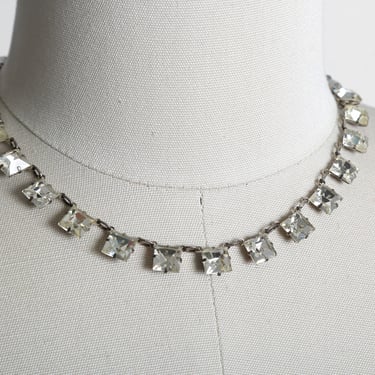 40s Square Cut glass Necklace  | Antique Vintage 1940s delicate sterling silver jeweled necklace | Wedding necklace 