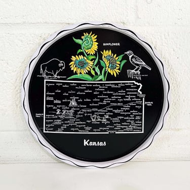 Vintage Metal Kansas Drink Tray Plate Souvenir Retro Black Eyed Susan Flower Flowers Blossom MCM Mid-Century Barware Bar 