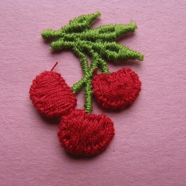 vintage cherry applique red cherries jacket patch sewing trim 