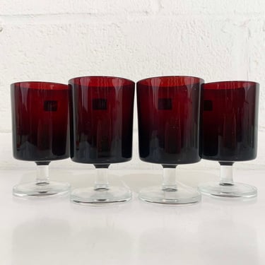 Vintage Red Glasses Set of 4 France Goblets Pedestal Glass Wine Cocktail Kitchen MCM 1970s Luminarc Verrerie D'Arques Deadstock NOS 
