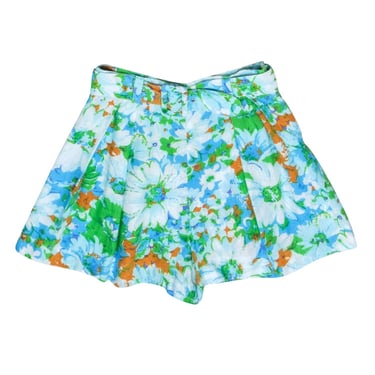 Faithfull the Brand - Blue Floral Print Pleated Shorts Sz 4