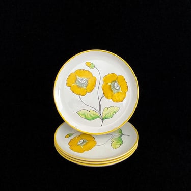 Vintage 1960s Mid Century Modern Hand Painted Italian Pottery 10.25" Dinner Plates with Floral Theme MANCIOLI MM / 69 Italy Ceramic 