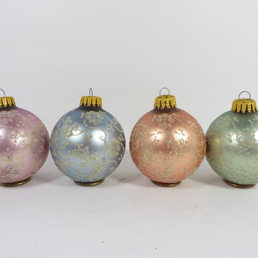 Vintage Pastel Satin Glass Glittered Ball Ornaments 