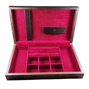 Mid Century Modern Japan Men's Dresser Jewelry Box Walnut Red Velvet Lined T16 
