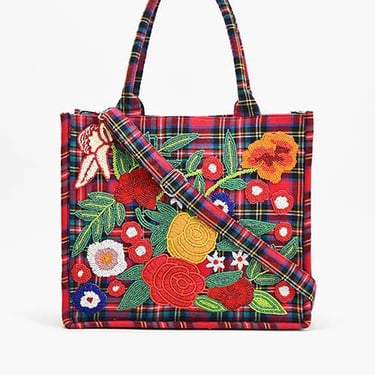 Plaid Pop Floral Tote