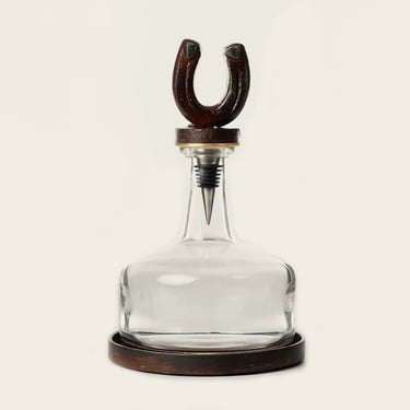 HERRADURA DECANTER W/ HORSESHOE WAX CAST IRON TOPPER &amp; IRON STAND