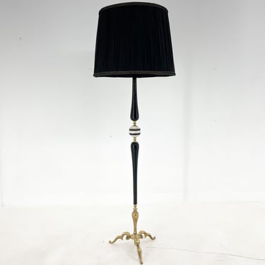 Mid-century Brass, Onyx & Ebonized Wood Floor Lamp, Italy / Vintage Floor Lamp / Italian Design 