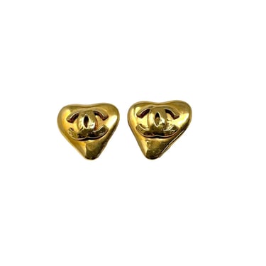 Chanel Gold Logo Heart Earrings