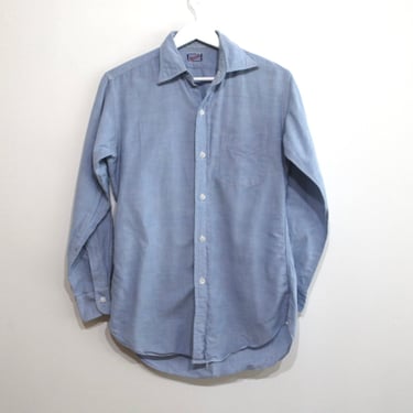vintage MID-CENTURY sanforized chambray work shirt men's denim blue 1960s button up down -- size small men's 