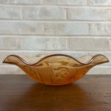 Vintage Jeanette Amber Iris Carnival Glass Fruit Bowl - Stunning and Unique 1920s Collectible! 