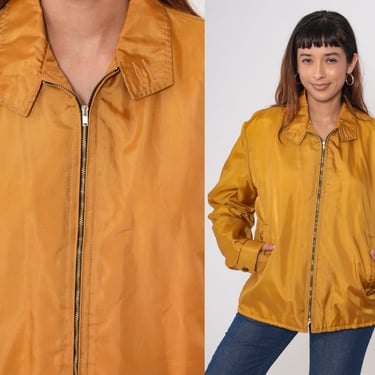 70s Mustard Windbreaker Jacket Retro Plain Fuzzy Faux Fur Lined Zip Up Boho Jacket Sports Yellow Bohemian Vintage 1970s Retro Large L 