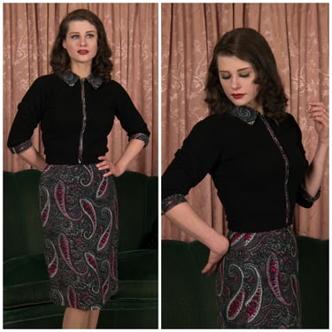 1960s Ensemble - Fantastic Late Early 60s Wool Paisley and Soft Cashmere Knit Two Piece Set 