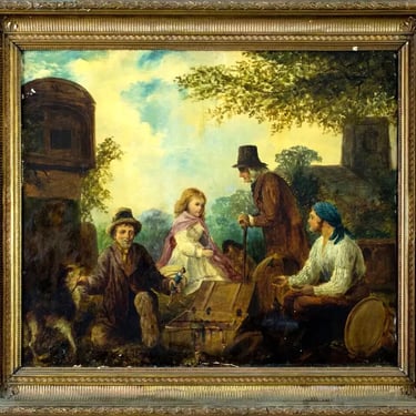 Antique Oil Painting, &quot;Outdoor Scene&quot;, with Figures, W Bromley (UK,19C) , 1800s