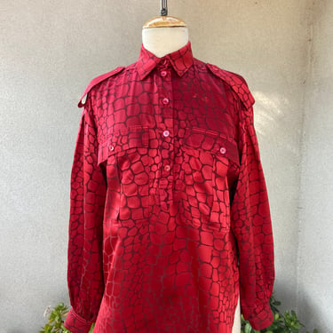 Vintage 80s rich red textured silk blouse by Escada sz 36 Medium 