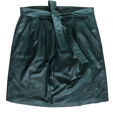 Elie Tahari - Forrest Green Lamb Leather Skirt w/ Tie Sz 8