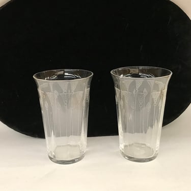 Dorflinger Lotus etched pattern juice glasses pair 