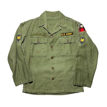 Vintage 1950s/1960s OG-107 Type 1 US Army Utility Shirt ~ size S ~ Military Uniform ~ Fatigues ~ Korean War / Vietnam War ~ Patches 