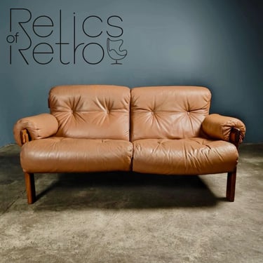 Jean Gillon For Italma Brown Leather Two Seater Sofa Brazilian Mid Century Vintage Retro MCM 