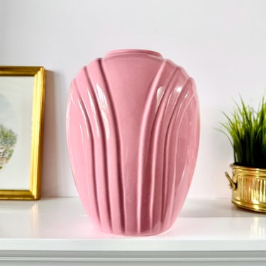 Tall Vintage Ceramic Pink Vase, 80s Deco Revival Dusty Rose Drape Vase, Modern Regency Boho Chic Decor, Wedding Gift Large Flower Vase 