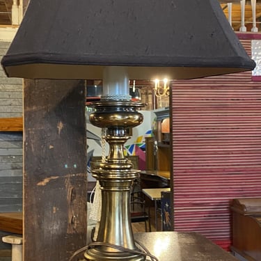Heavy Brass Table Lamp w Black Shade