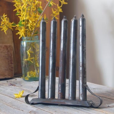 Antique tin candle mold 5 taper / vintage taper candle mould / hand made candle crafting / primitive candle making tool / rustic farm decor 