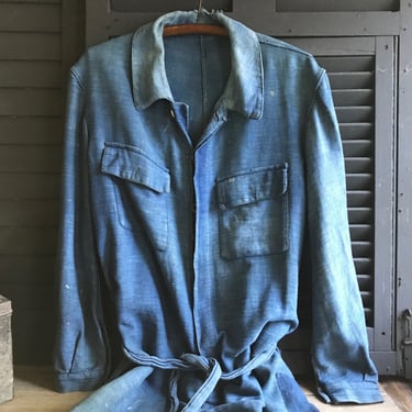French Work Overall, Chore Wear, Blue Jeans, Peasant Work Wear, Distressed Denim, Homesteader, Gardening Wear 