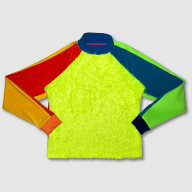 neon + fuzzy color blocked sweatshirt