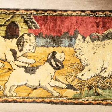 Extremely RARE Find 1960s  Italian Tapestry Dogs and Cat Vintage wall hangings 