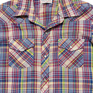 Vintage 1970s Plaid Western Shirt ~ men's XS to S / women's S to M ~ Cowboy ~ Rockabilly / Ranch Wear ~ Snap Button ~ 