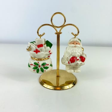 Lenox Holiday Carved Holiday Toys Hanging Salt & Pepper Santa and toy bag, Lenox Teddy Bear, Lenox Ornament style shaker set, Lenox Holidays 