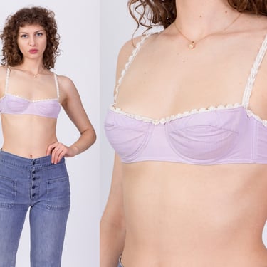 70s Lilac Floral French Demi Balconette Bra, As Is - 32, Flying Apple  Vintage