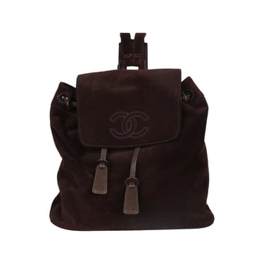 Chanel Brown Suede Logo Backpack