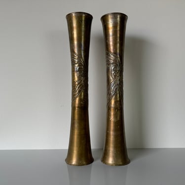 Tall Vintage Brass Finish Candle Holders A Pair 