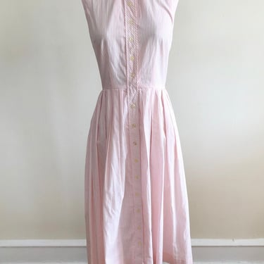 Sleeveless Light Pink and White Striped Shirtdress with Eyelet-Trimmed Peter Pan Collar - 1950s 