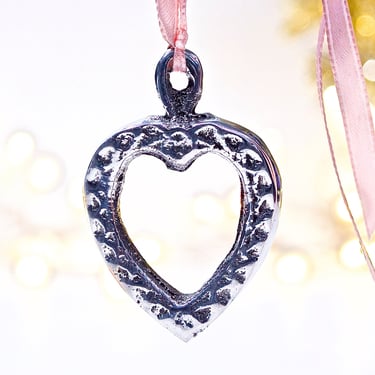 VINTAGE: Aluminum Heart Ornament - Silver Heart - Cast Aluminum Heart - SKU 30-407-00012307 