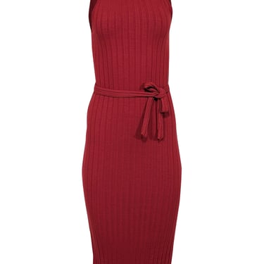Amour Vert - Red Sleeveless Ribbed Midi w/ Waist Tie Dress Sz XS