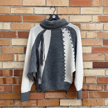 vintage 80s grey white silk oversized sweater / os one size 