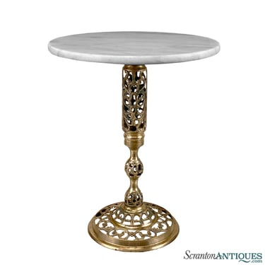 Vintage Hollywood Regency Italian Marble & Brass Plant Stand Pedestal Table