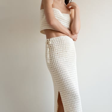 Long Crochet Skirt, Minimal Crochet, Lace Summer Skirt, Delicate Open Stitch, Side Slit, Adjustable Waist  —  The Ida Crochet Skirt 