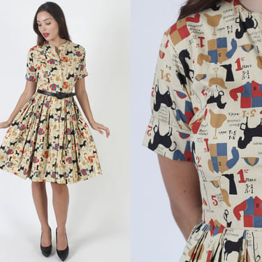 Avalon Brand 50s MCM Rockabilly Dress, All Over Horse Racing 