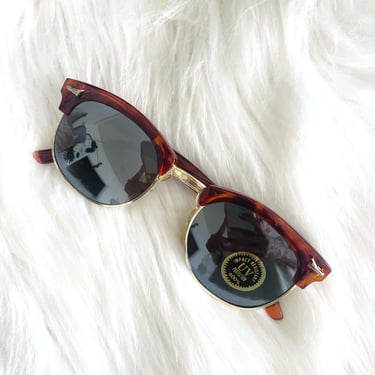 Vintage 80s Gold Tortoiseshell Reflective Dark Tinted Sunglasses 