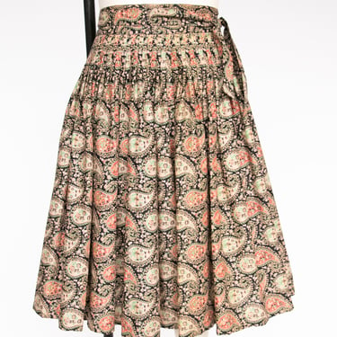 1970s Wrap Skirt Cotton Paisley Full Skirt S / M 