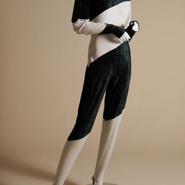 F/W 1990 Norma Kamali OMO documented runway diagonal black and white jumpsuit 