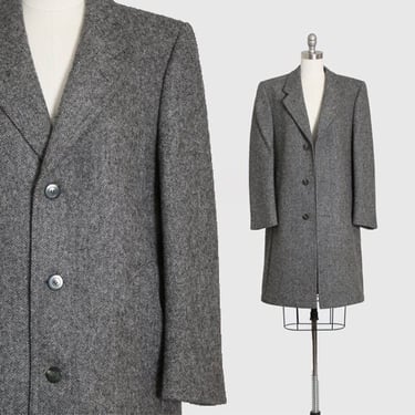 Vintage 80s Irish tweed Wool Coat | 1980s Steinbock menswear Irish gray tweed coat 