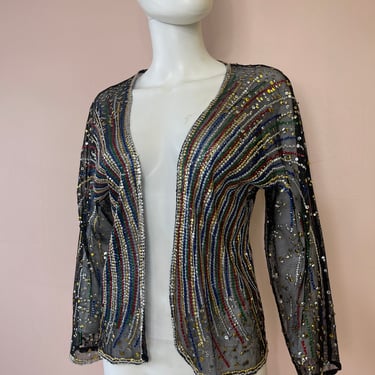 Vtg 70s Halston sequin mesh lace jacket XS/SM 