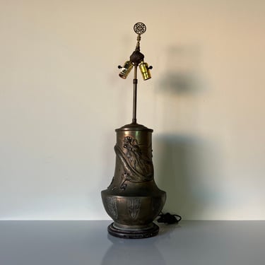 Japanese Monumental Meiji Bronze Dragon Table Lamp 