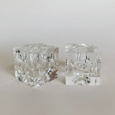 CRYSTAL CUBE CANDLEHOLDERS - S/2 