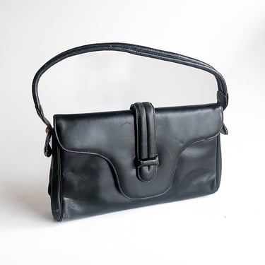 1960s Black Leather Mod Baguette Bag