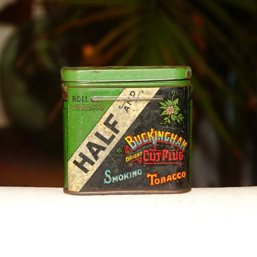 Antique Half &amp; Half Buckingham Cut Plug Smoking Tobacco Tin, Early 1900’s, John Bagley Company, Collectible Tobacciana, 2 7/8” L x 3” W 