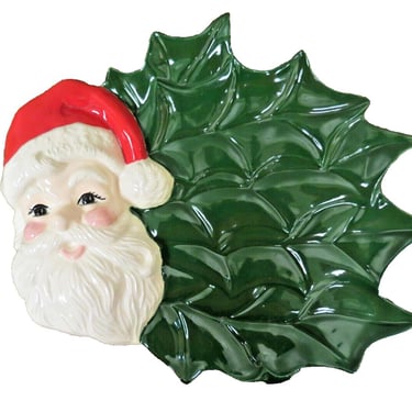 Vintage Christmas Santa Claus Ceramic Candy Dish Cookie Tray Macky Ceramic Molds 